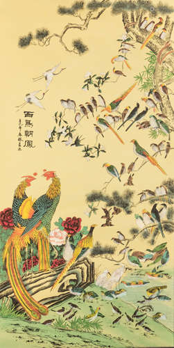 Chinese Hanging Scroll: 100 Birds