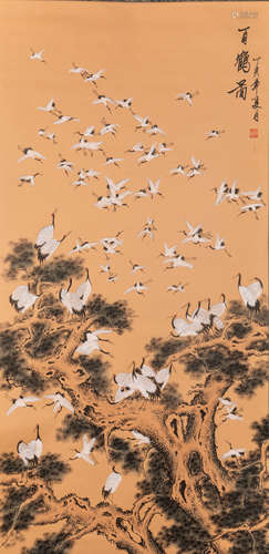 Chinese Hanging Scroll: 100 Cranes