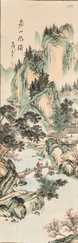 Chinese Hanging Scroll: Riding in the Spring Mountains  (Portrait)