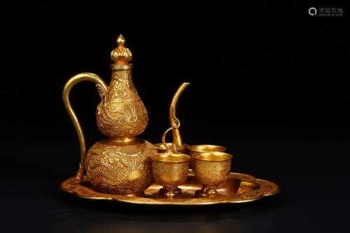 A Chinese Bronze Gilding Drinking set