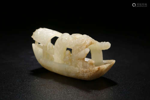 A Chinese He Tian Jade Boat Ornament