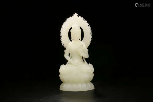 A Chinese HeTian Jade Guanyin Ornament