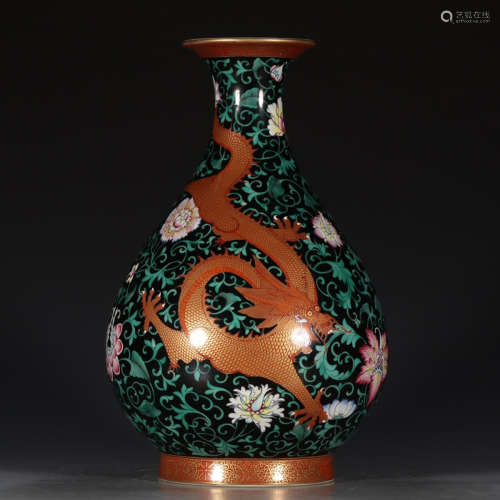 A Chinese Black Famile Rose Floral Porcelain Bottle