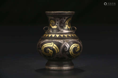 A Chinese Gold and Silver Inlaying Bronze Dragon Pattern Cup