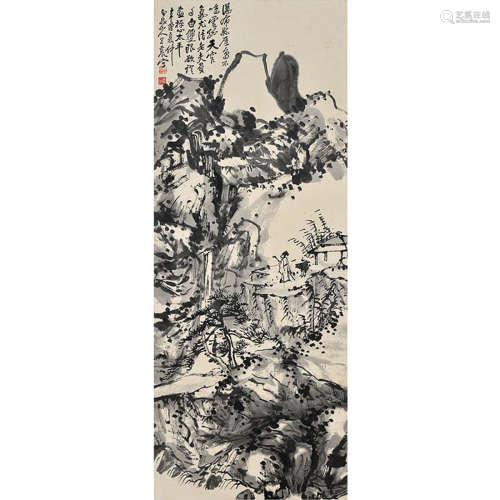 A Chinese Ink Painting Scroll, Wang Zhen Mark