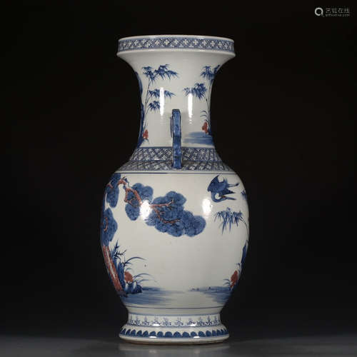 A Chinese Blue and White Double Ears Porcelain Bottle