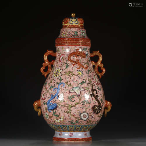 A Chinese Famille Rose Gild Floral Porcelain Jar with Cover