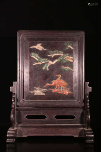 A Chinese Shoushan Stone Inlaid Table Screen Ornament