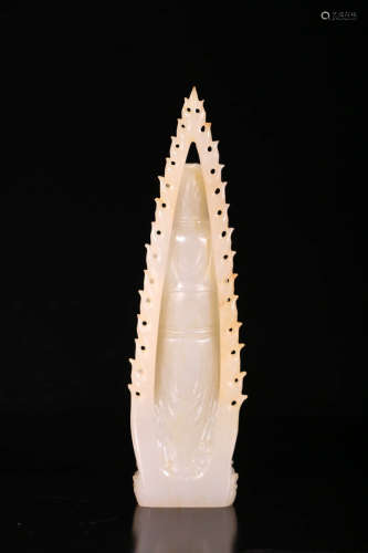 A Chinese Carved HeTian Jade Guanyin Statue Ornament