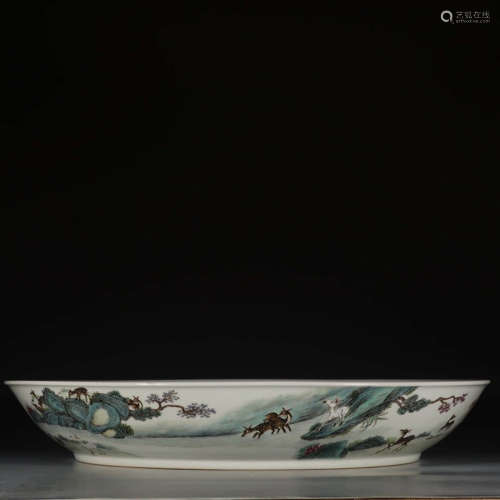 A Chinese Famile Rose Landscape Painted Porcelain Plate