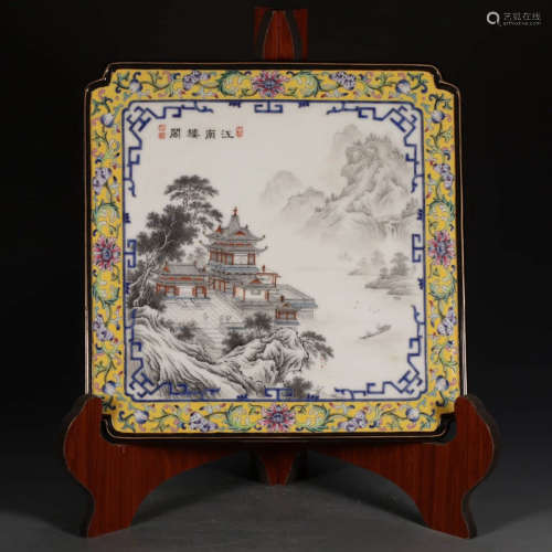 A Chinese Enamel Landscape Painted Porcelain Tea Tray