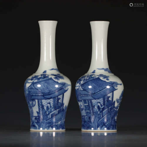 A Pair of Chinese Blue and White Porcelain Bottles