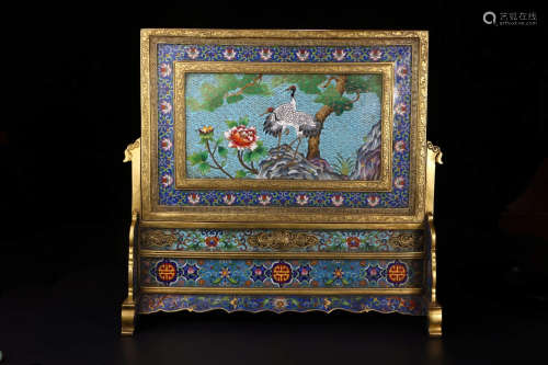 A Chinese Cloisonne Table Screen