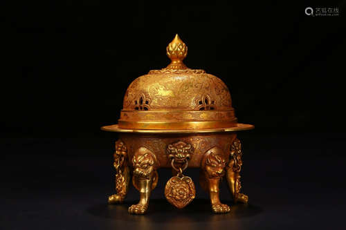 A Chinese Bronze Gilding Floral Incense Burner