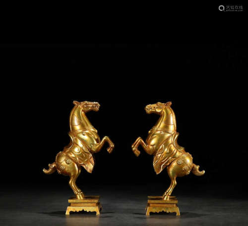 A Pair of Chinese Gilding Sliver Horse