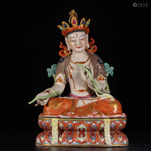 A Chinese Famille Rose Porcelain Buddha Statues