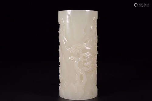 A Chinese He Tian Jade Brush Pot