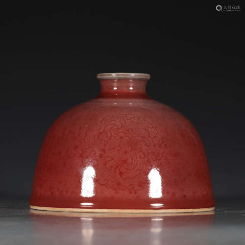 A Chinese Altar Red Glaze Carved Phoenix Pattern Porcelain Zun