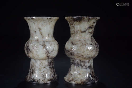 A Pair of Chinese Gao Gu Jade Beast Pot