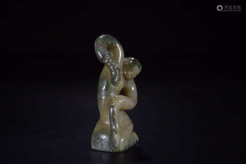 A Chinese Gao Gu Jade Figure Ornament