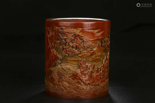 A CHINESE CARVED BAMBOO BRUSH POT