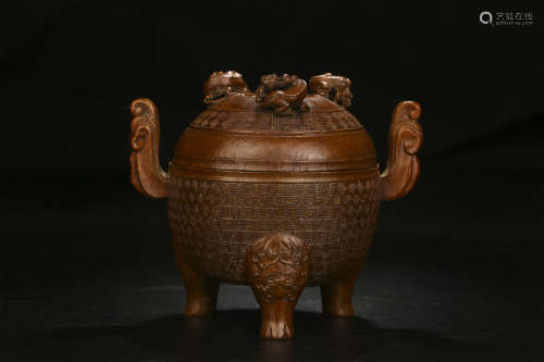 A CHINESE CARVED BAMBOO THREE-LEGGED INCENSE BURNER