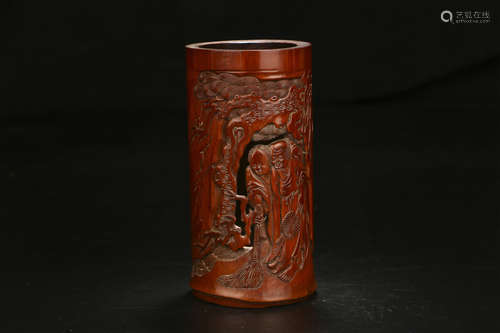 A CHINESE CARVED BAMBOO BRUSH POT