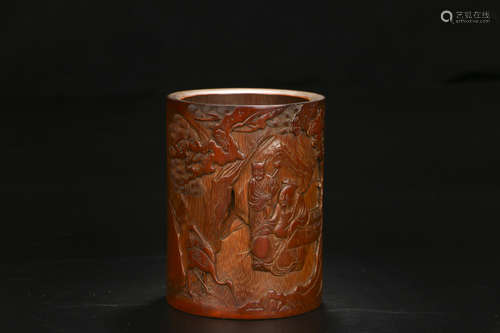 A CHINESE CARVED BAMBOO BRUSH POT