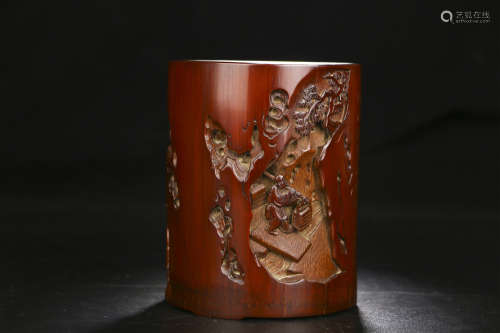 A CHINESE CARVED BAMBOO BRUSH POT