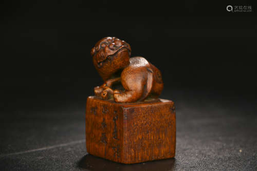 A CHINESE BEAST CARVED BAMBOO SQUARE SEAL