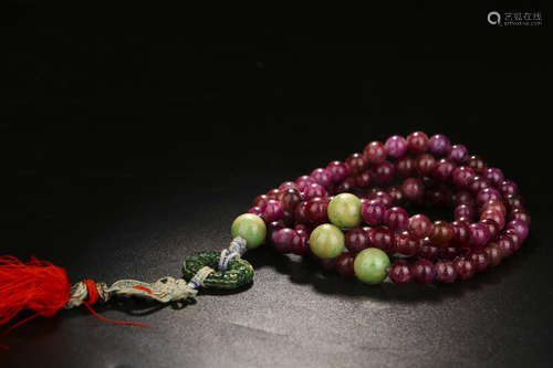 A CHINESE RUBY BEADS PRAYER BEADS STRING, 108PCS