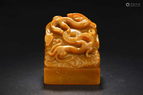 A CHINESE DRAGON CARVED TIANHUANG STONE SEAL