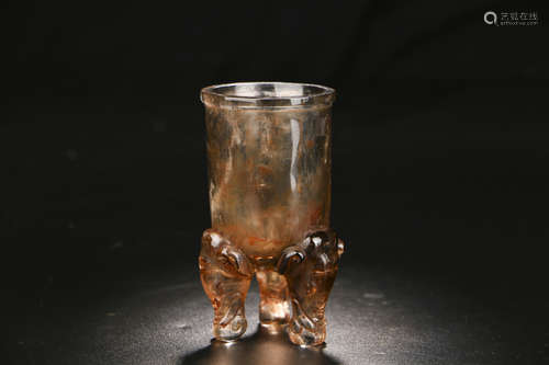 A CHINESE THREE-LEGGED CRYSTAL CUP