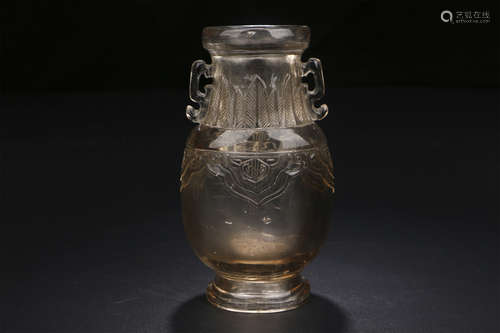 A CHINESE DOUBLE EARS CRYSTAL VASE ORNAMENT