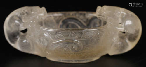 A CRYSTAL CARVED BEAST PATTERN CUP