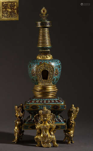 A CLOISONNE CASTED STUPA