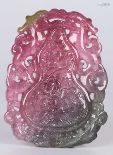 A TOURMALINE CARVED GOURD PATTERN TABLET