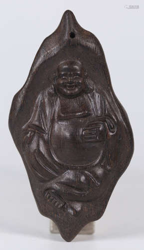 A CHENXIANG WOOD CARVED MAITREYA BUDDHA TABLET