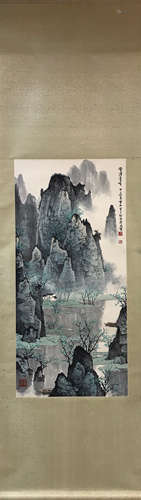 A LANDSCAPE PATTERN VERTICAL AXIS PAINTING BY BAIXUESHI