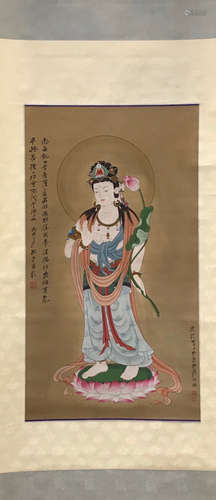 A GUANYIN BUDDHA VERTICAL AXIS PAINTING BY ZHANG DAQIAN