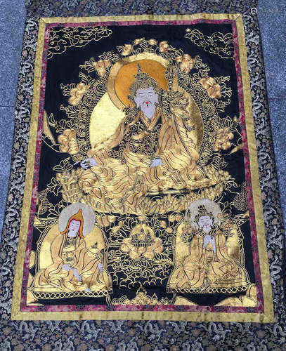 A GOLD LIANHUASHENG BUDDHA THANGKA