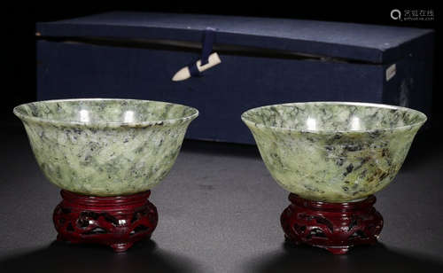 PAIR OF JADE GLASS BOWL