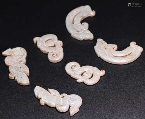 SET OF ANTIQUES JADE DRAGON PATTERN TABLETS