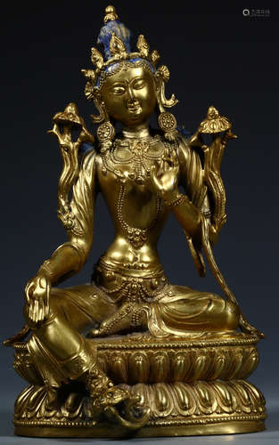 A GILT BRONZE CARVED BODHISATTVA TARA