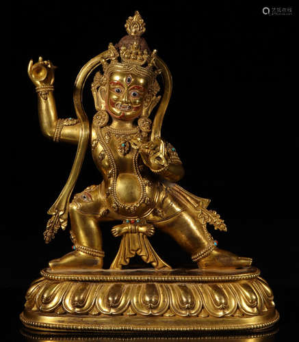 A GILT BRONZE CARVED MAHAKALA