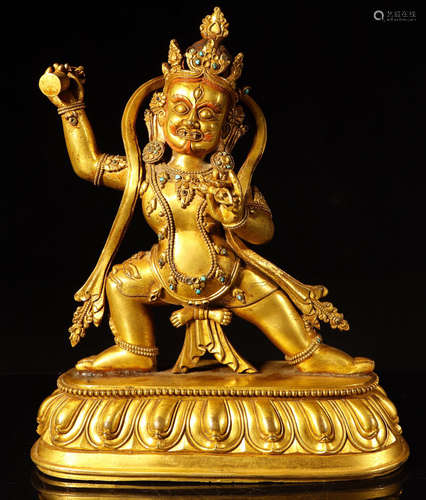 A GILT BRONZE CARVED MAHAKALA