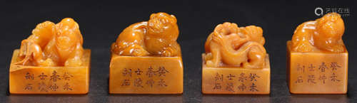 SET OF TIANHUANG STONE CARVED BEAST SHAPE SEALS