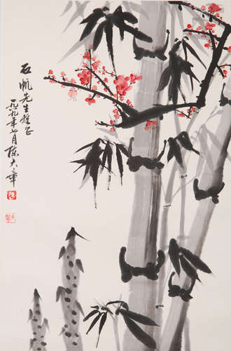 A CHINESE PLUM BLOSSOM AND BAMBOO PAINTING, CHEN DAZHANG MARK