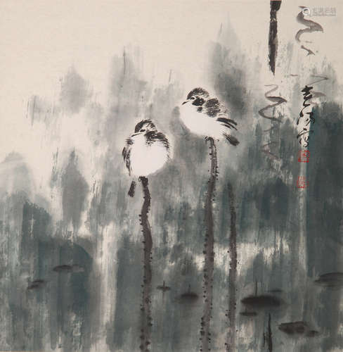 A CHINESE FLOWER&BIRD PAINTING SCROLL, HUO CHUNYANG MARK