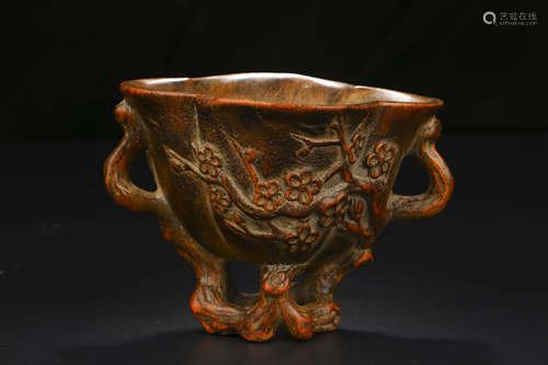 A CHINESE CARVED EAGLEWOOD CUP